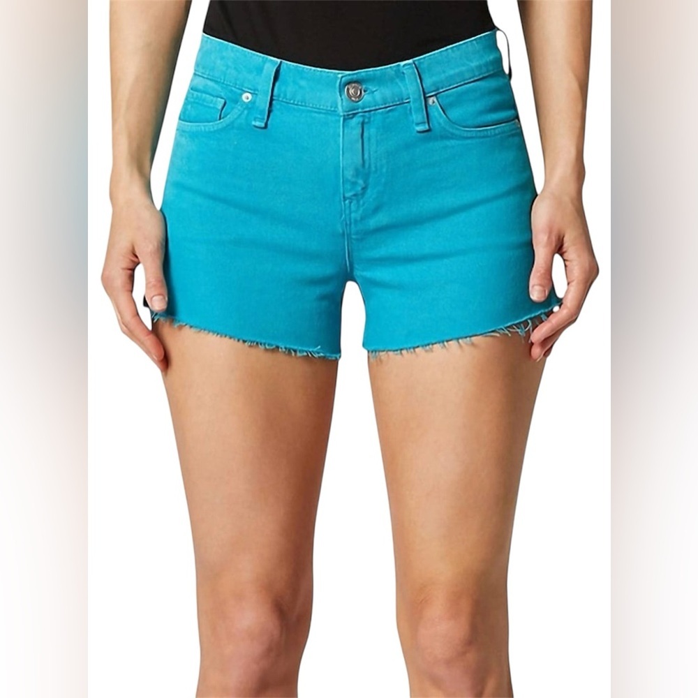 Hudson Gemma Raw Hem Denim Shorts Turquoise Blue Frayed Summer Size 25